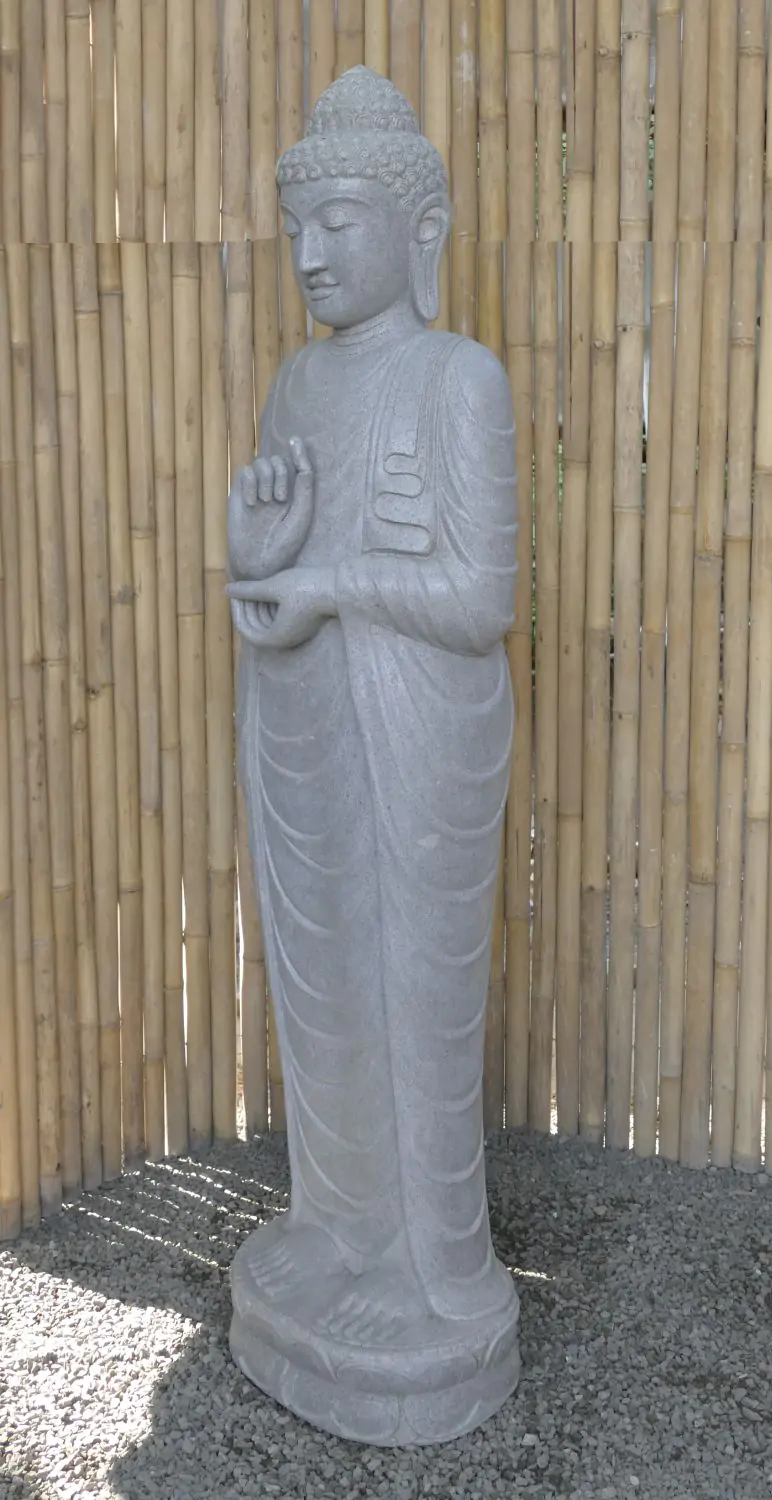  Product image 2 of the product “Standing Buddha made of Riverstone in Dharmachakra position - gesture of wheel of the teaching of Dharma. About 180cm height. ”